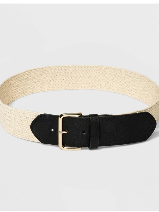 a new day Accessories - Cream straw Belt with Black Trim and Gold Buckle